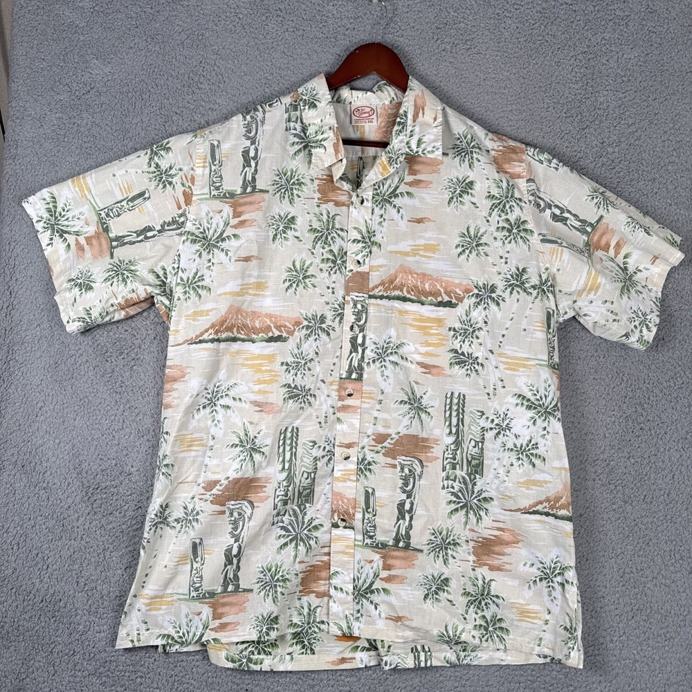 Go Barefoot Hawaiian Shirt Mens 3XL Mountain Palm Tree Made in USA Smock